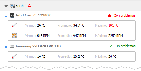 Estadísticas de sensores de hardware